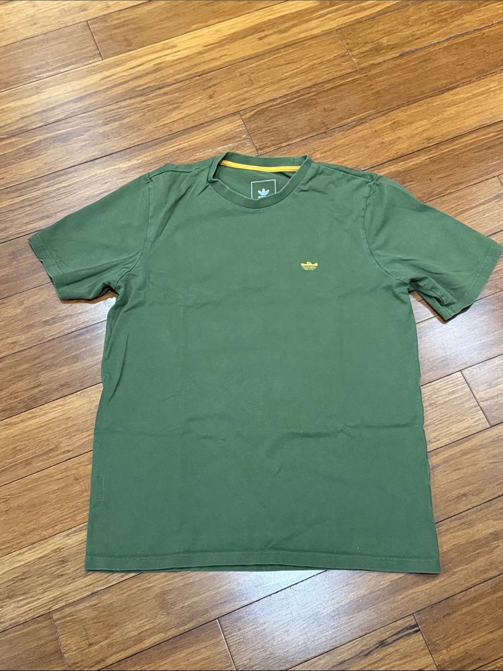 adidas Olive Green Short Sleeve Tee with Yellow Trefoil